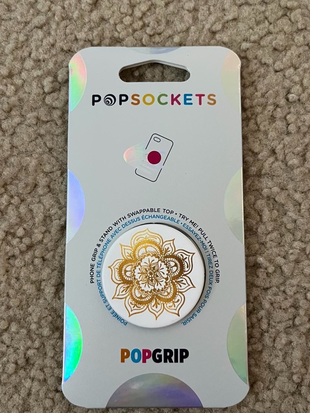 PopSocket PopGrip Phone Grip in White with Gold Mandala